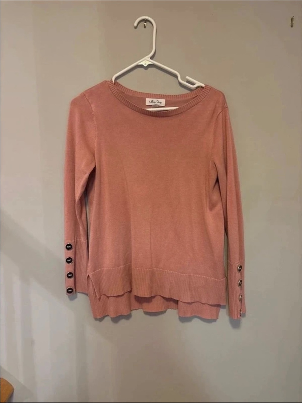 Melissa Paige Dusty Rose Crewneck Sweater with Button Cuffs
